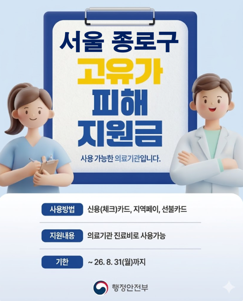 종로구 고유가 피해지원금 임플란트 치과 안내