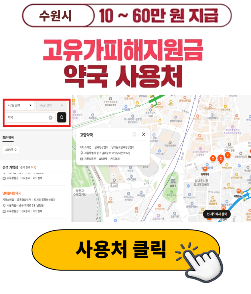 수원시 고유가피해지원금 사용 가능한 약국 정리