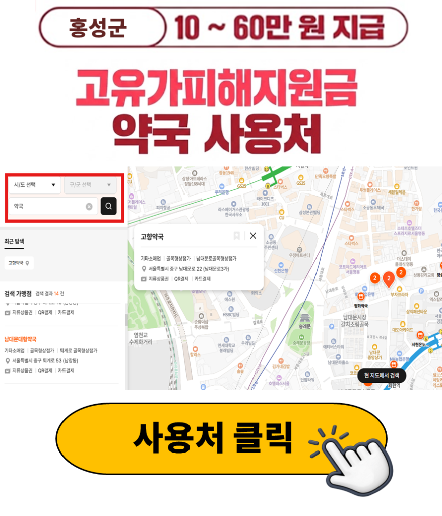 홍성군 고유가피해지원금 사용 가능한 약국 정리